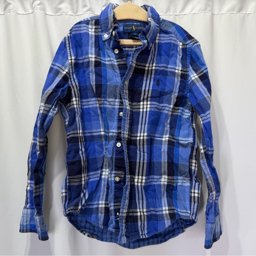 Ralph Lauren Blue Navy White Plaid Button-Down Shirt